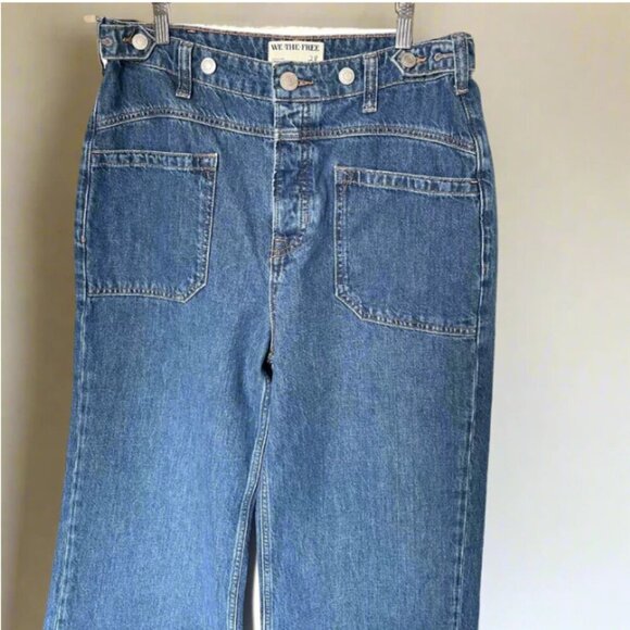 We The Free Palmer Cuffed Jeans Wide Leg Baggy Denim Blue Womens 28 Free People - Picture 3 of 8